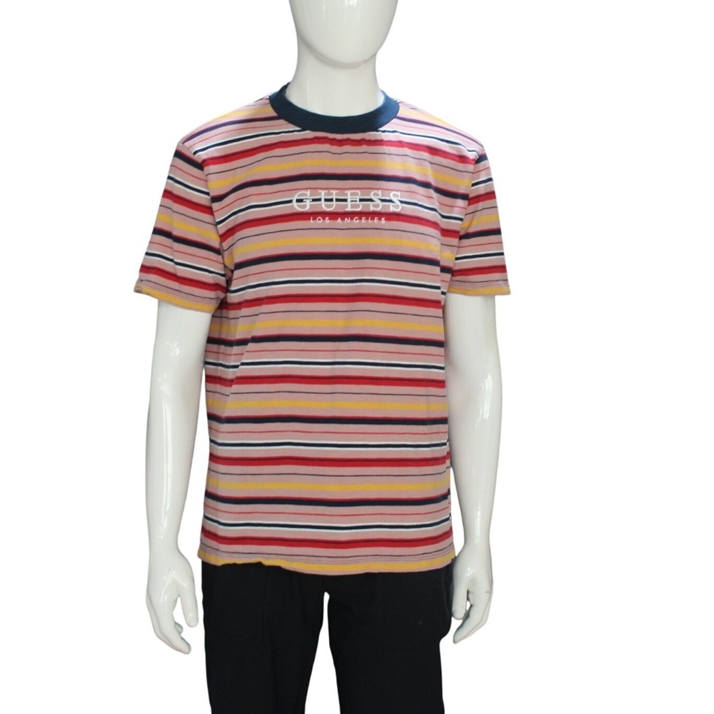Guess Originals Striped T Shirt Size M Multicolor‎ Logo Crewneck
